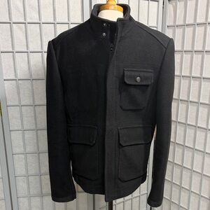 Tristan Black Military Field Jacket with Stand Collar, Large